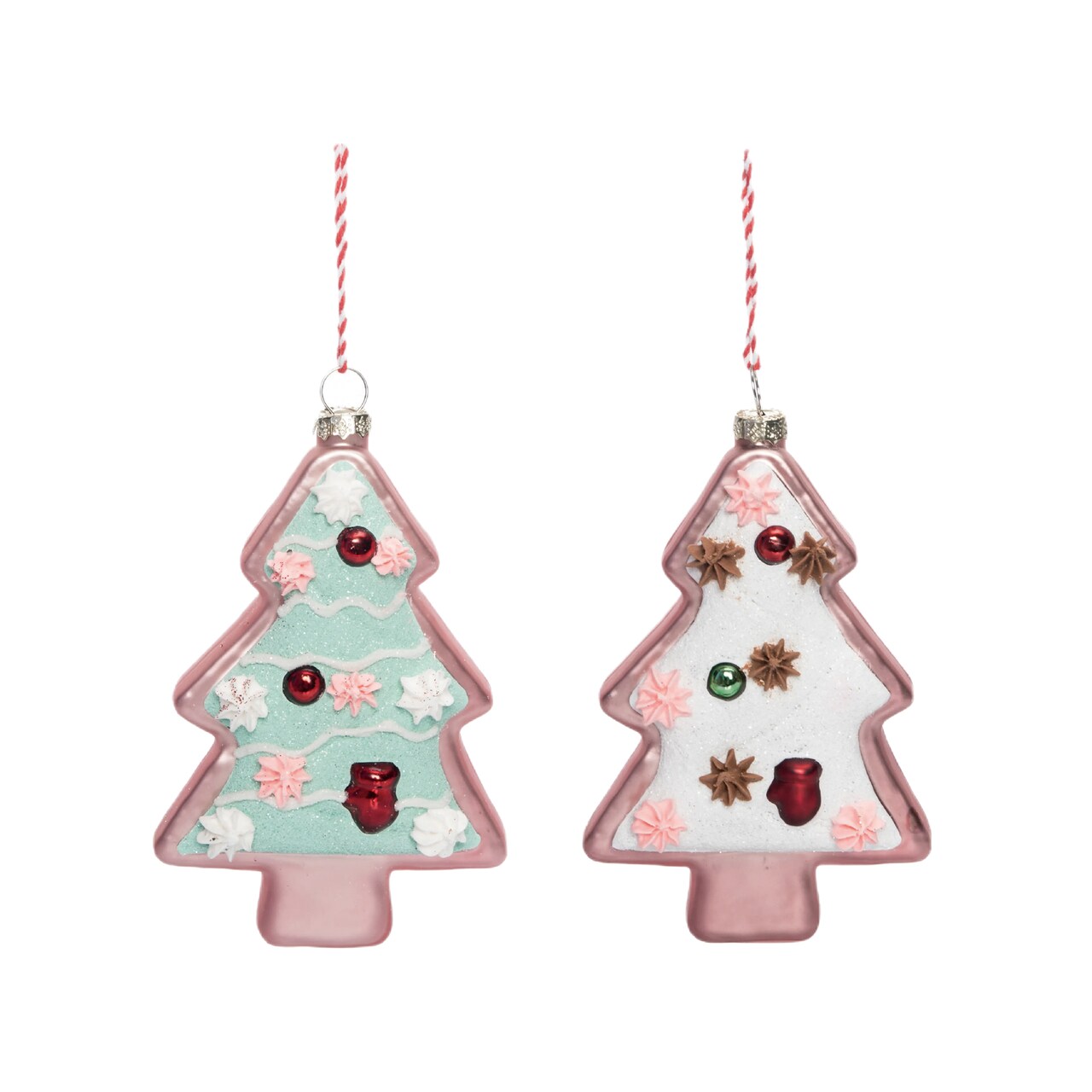 Glass Gingerbread Tree Ornament Set of Two Christmas Decor